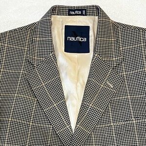 Nautica 44R - 100% Wool Blk/Brown Shepherds Plaid Blazer.